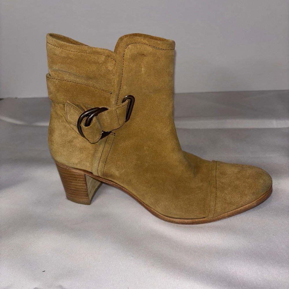 Peter Nappi Ankle Boots Tan Leather Classic Buckle Leather Suede Women's 7 EU 38